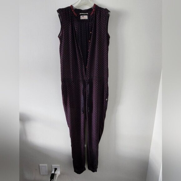 MAISON SCOTCH | Hawaiian jumpsuit hibiscus navy coral red sz 6 - Picture 3 of 11